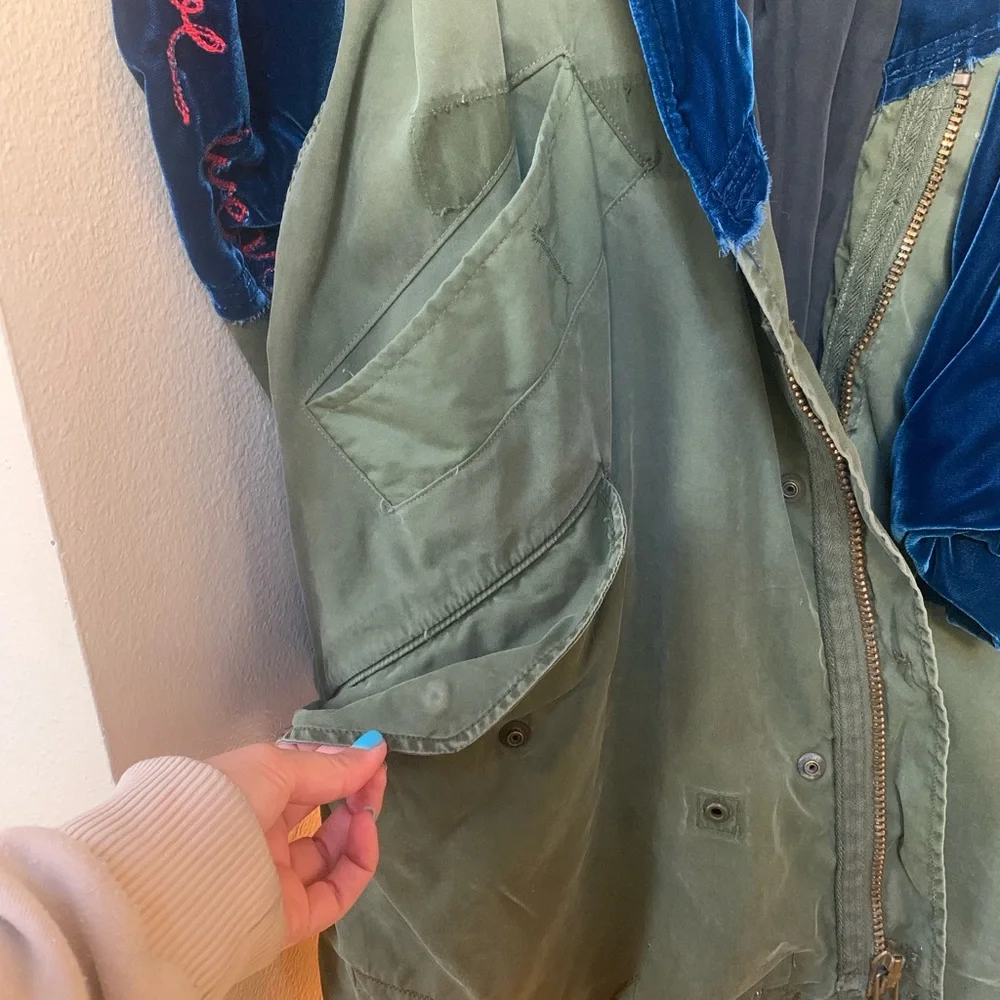 GREG LAUREN Blue Velvet Military Parka jacket coat - Picture 4 of 13